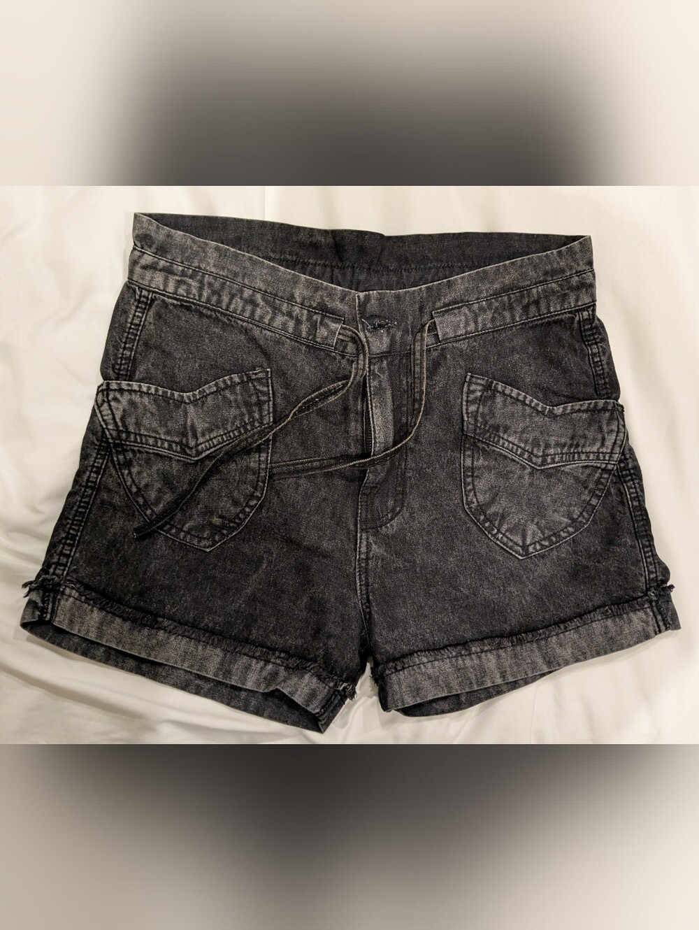 High-Rise Washed Black Denim Shorts